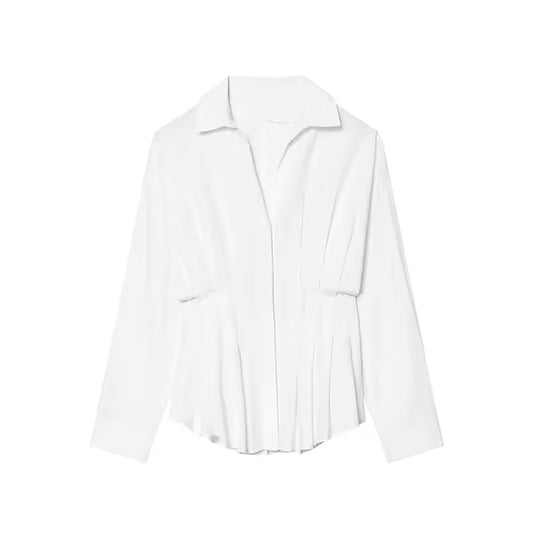 Witte blouse met plooien en knoopjes voor dames