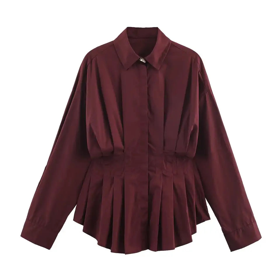 Witte poplin blouse met plooien in de taille voor dames